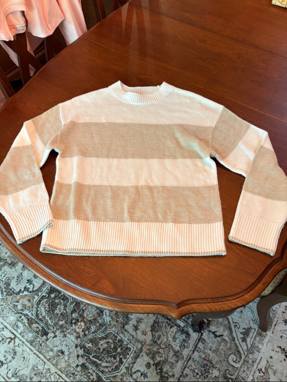 Striped Crewneck Sweater in Beige and Cream